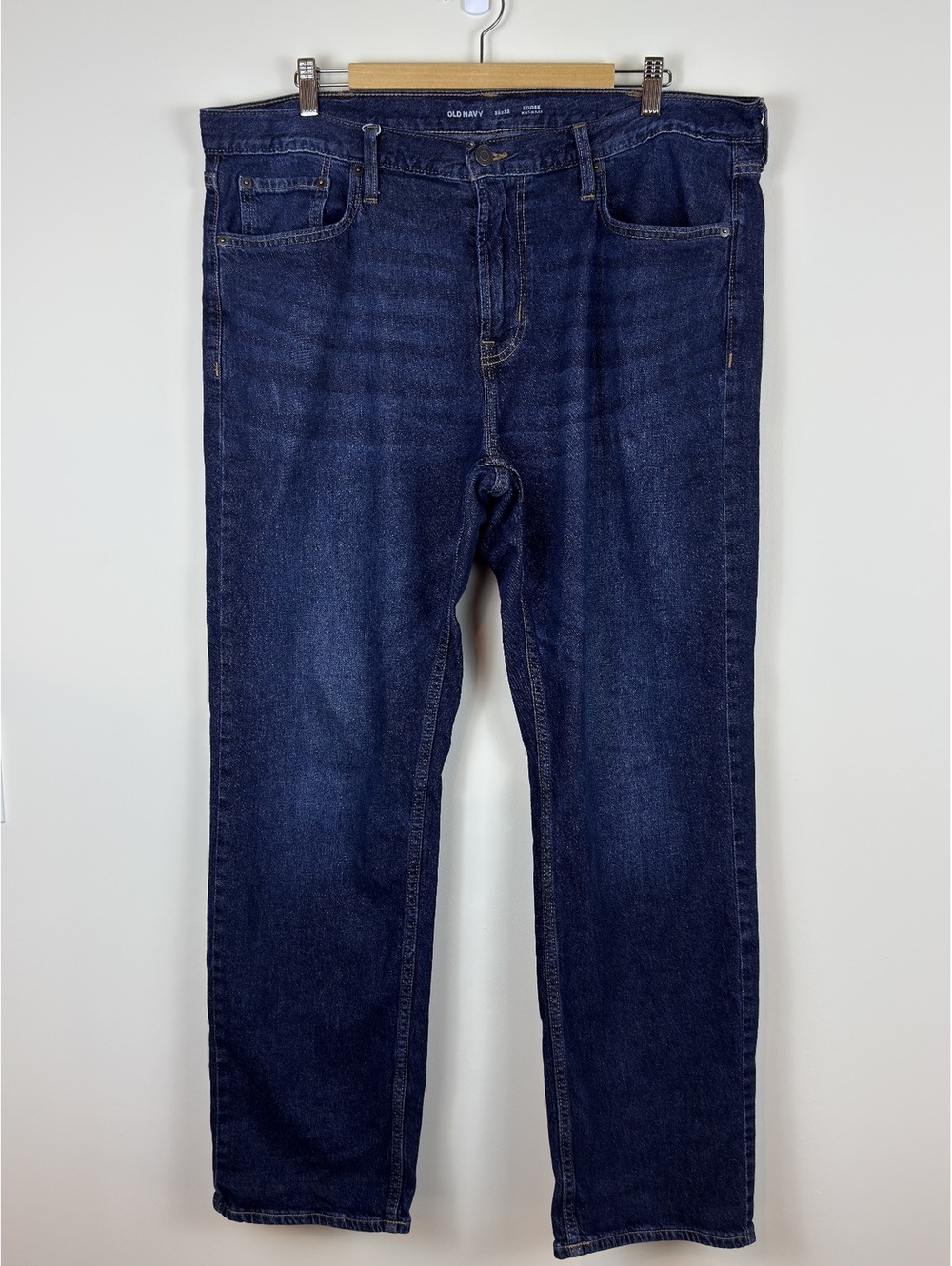 Old Navy Men’s Loose Built-In Flex Dark Wash Jeans 38x32 Baggy Straight Denim
